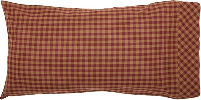 VHC Brands Burgundy Check Decorative Pattern Standard Cotton Pillow Case Set of 2, Setof2-21x30, Red
