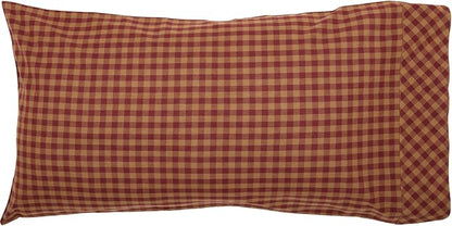 VHC Brands Burgundy Check Decorative Pattern Standard Cotton Pillow Case Set of 2, Setof2-21x30, Red
