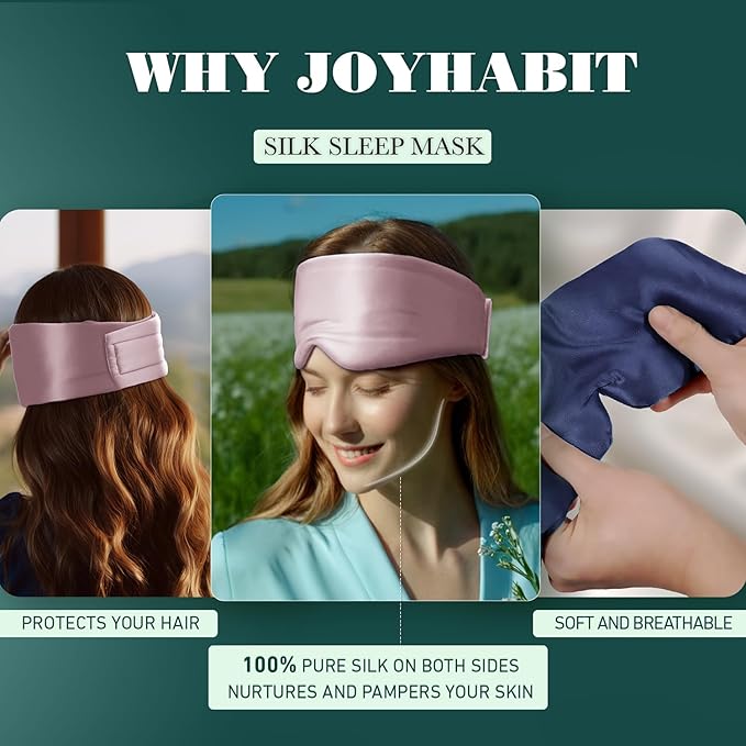 Joyhabit Silk Sleep mask | 100% Mulberry for Women Men Ultra Soft Blackout Eye Cover with Adjustable Band, Breathable No Eye Pressure, Ideal for Sleep, Travel, Naps & Meditation, Lotus Pink