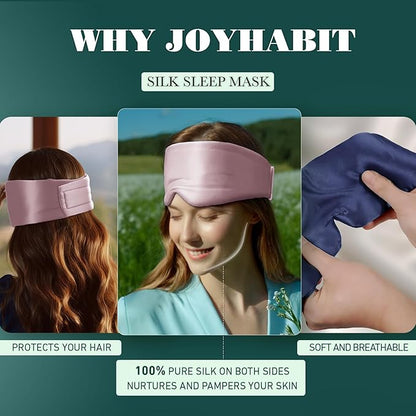 Joyhabit Silk Sleep mask | 100% Mulberry for Women Men Ultra Soft Blackout Eye Cover with Adjustable Band, Breathable No Eye Pressure, Ideal for Sleep, Travel, Naps & Meditation, Lotus Pink