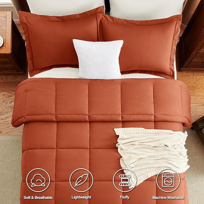 CozyLux King Size Comforter Sets - Terracotta Comforter King Size, 3 Pieces Burnt Orange Box Stitched Bed Set for All Seasons, Soft Bedding Sets with 1 Down Alternative Comforter and 2 Pillow Shams