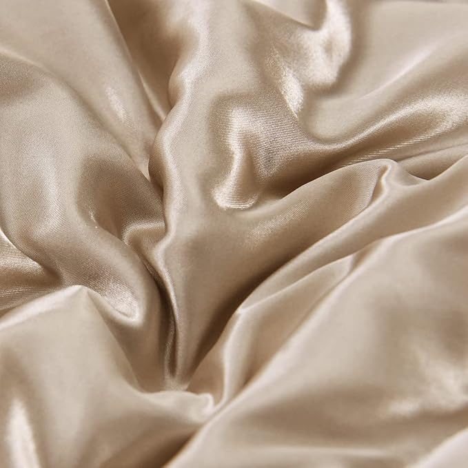 NTBED Silky Satin Comforter Set Queen Champagne, Soft Lightweight Microfiber Luxury Sexy Quilted Bedding Sets with 2 Matching Pillow Covers for Summer Spring Autumn