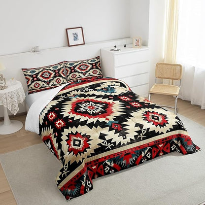 Feelyou Boho Comforter Set Toddler Size Southwest Native American Design Comforter Southwestern Geometric Bedding Set Western Decor Duvet Set Black Beige Quilt Set