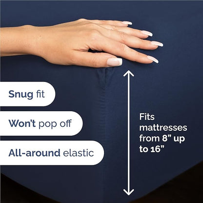 Full Size 4 Piece Sheet Set - Comfy Breathable & Cooling Bed Sheets Set - Hotel Luxury Bedding for Women, Men, Kids, Teens, Boys & Girls - Deep Pockets, Ultra-Soft, Wrinkle Free - Oeko-Tex - Navy Blue