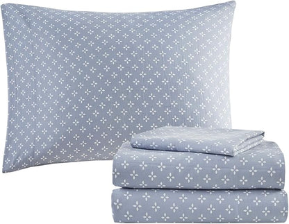 Madison Park Essentials Cozy Bed in a Bag Reversible Comforter with Complete Sheet Set - Modern Botanical Print All Season Cover, Shams, Decorative Pillow, Full(78"x86"), Blue 8 Piece