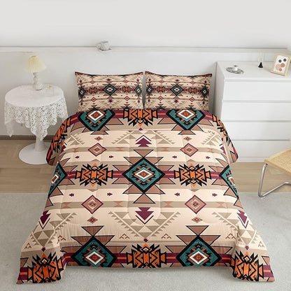 Erosebridal Boho Geometric Bedding Sets Western Comforter Set Full,Ethnic Tribe Arrow Aztec Quilt Indian Tribal Geometric Diamond Triangle Duvet Insert,Exotic Western Room Decor