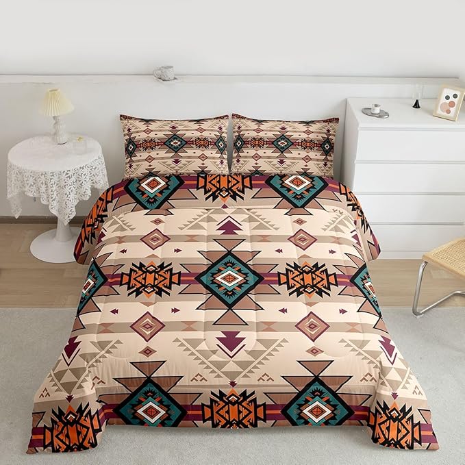Erosebridal Boho Geometric Bedding Sets Western Comforter Set King,Ethnic Tribe Arrow Aztec Quilt Indian Tribal Geometric Diamond Triangle Duvet Insert,Exotic Western Room Decor
