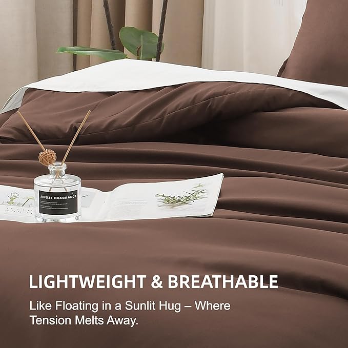 Litanika Comforters Brown Super King Size, 3 Pieces Lightweight Solid Bedding Set & Collections, All Season Fluffy Bed Set (120x120In Comforter & 2 Pillowcases)