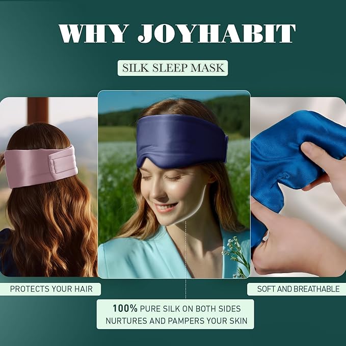 Joyhabit Silk Sleep mask | 100% Mulberry for Women Men Ultra Soft Blackout Eye Cover with Adjustable Band, Breathable No Eye Pressure, Ideal for Sleep, Travel, Naps & Meditation, Navy Blue