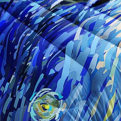 Moon Wolf Comforter Set - Twin Size Van Gogh Theme Wolf Print Microfiber Comforter & Pillowcases