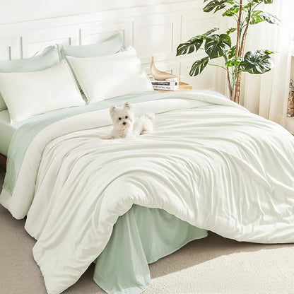 Litanika Oversized King Comforters Ivory Super King Plus Size, 3 Pieces Lightweight Solid Bedding Comforter Set, All Season Fluffy Bed Set (128x120In Comforter & 2 Pillowcases)