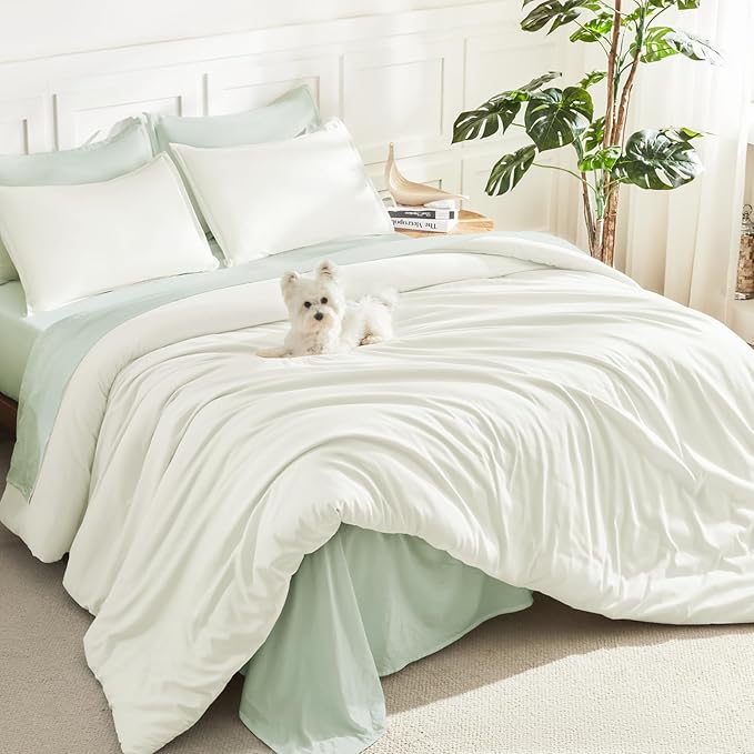 Litanika Ivory Comforter Set King Size, 3 Pieces Lightweight Solid Bedding Comforter Set, All Season Fluffy Bed Set (104x90In Comforter & 2 Pillowcases)