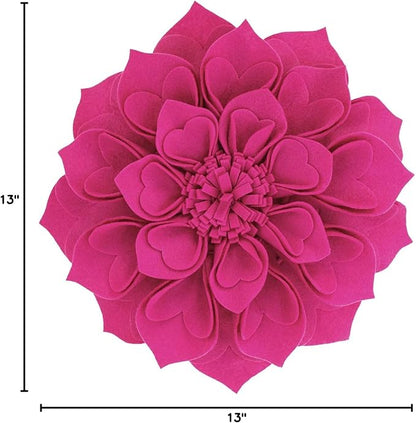 Fennco Styles Handmade 3D Heart-Shaped Petals Flower Decorative Filled Throw Pillow 13" Round - Fuchsia Floral Pillow for Couch, Home Décor and Holiday, Housewarming Gift
