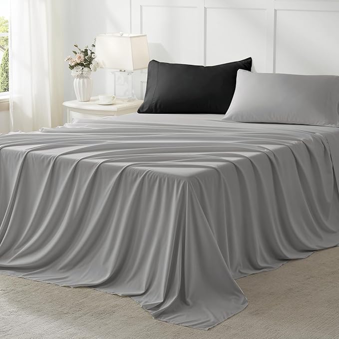 Anluoer Queen Comforter Set 7 Piece, Black and Grey Bed in a Bag with Sheets, All Season Bedding Comforter Sets with 1 Comforter, 2 Pillow Shams, 2 Pillowcases, 1 Flat Sheet,1 Fitted Sheet