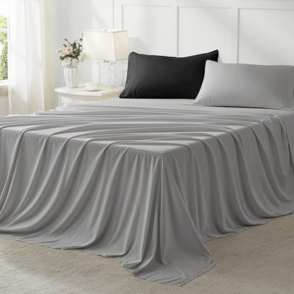 Anluoer California King Size Bed in a Bag 7 Pieces,Black and Grey Cal King Comforter Set with Sheets,All Season Bedding Sets with Comforter,Pillow Shams,Pillowcases,Flat Sheet,Fitted Sheet