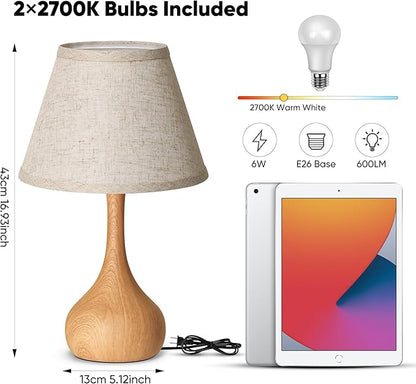 17” Touch Table Lamp for Bedroom Set of 2, 3-Way Dimmable Bedside Lamp for Nightstand, Rustic Metal Desk Lamp with Linen Shade for Living Room, Kids Reading, Dorm, Home Office Decor, Bulb Included