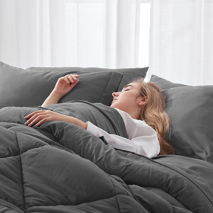 Newspin Twin XL Comforter Set Grey - Bed in a Bag Twin XL Size 6 Pieces, All Season Bed Set, Fluffy Comforter Set with Sheets, Sheet Set Quilt Blanket, Pillowcases & Shams & Bed Skirt