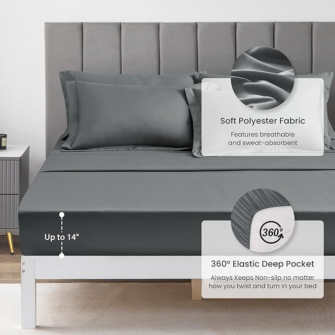 Love's cabin King Size Comforter Set Dark Grey, 7 Pieces King Bed in a Bag, All Season Bedding Sets with 1 Comforter, 1 Flat Sheet, 1 Fitted Sheet, 2 Pillowcase and 2 Pillow Sham