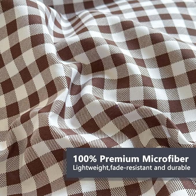 NSNLGSGC Mocha Ruffle Gingham Comforter Set Twin, Pre-Washed Ruffled Coffee Plaid Checked Comforter Bedding, 2 Pieces Vintage Farmhouse Grid Bedding Set(Mocha Gingham, Twin)