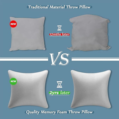 AM AEROMAX 22 ×22 Pillow Insert (Pack of 2) Memory Foam Throw Pillow Insert Sham Square for Decorative Cushion Bed Couch Sofa Without Deform After Longtime Use(Grey)