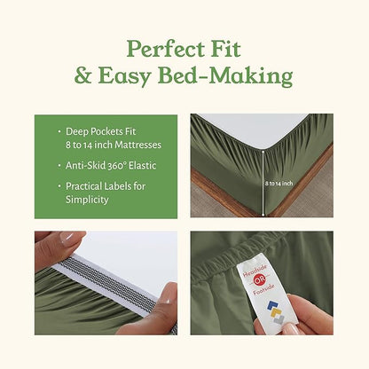 California Design Den Twin XL Sheets Cotton Set - Soft 100% Organic Cotton Sheets, Deep Pockets, Crisp Percale, Breathable and Durable Bedding Set for Dorms, Hospitals - Olive Green