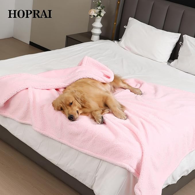 Dog Blanket, Waterproof Reversible Sherpa Fleece Throw Blanket, Furniture Cover for Bed, Couch, Sofa Protection from Liquid Pee and Pet Fur of Puppy, Cat (Pink XS20*27inches)