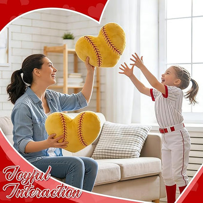 2Pcs Softball Throw Pillow, 11 in Soft Embroidered Fluffy Softball Pillow, Stuffed Plush Heart Shape Softball Pillow for Bedrooom Couch Bed Decoration, Gift for Softball Lover Player Team