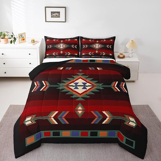 Erosebridal Farmhouse Geometric Comforter Set Full Southwestern Tribal Bedding Set Vintage Western Aztec Bedding Comforter Sets for Kids Adults Rustic Farmhouse Cabin Lodge Quilt Duvet Home Decor