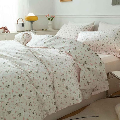 Faincy Floral Queen Size Comforter Set, Pink White Flower Leaf Pattern Printed Preppy Alternative Bedding Sets - 90 x 90 inch 3 PCs Soft Microfiber Duvet Modern Vintage Bed in a Bag for Women Men