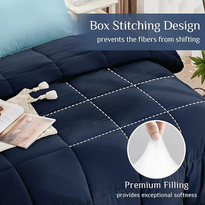 JOLLYVOGUE King Comforter Set, Ultra-Soft Bed in a Bag King Size 7 Pieces, Oeko-TEX Certified Bedding Set with Down Alternative Comforter, Sheets, Pillowcases & Shams, Navy & Light Blue