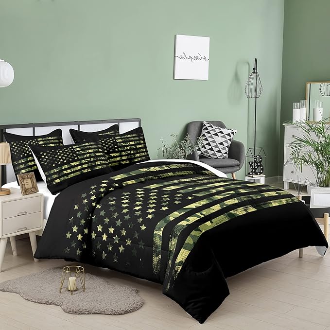 NINENINE American Flag Comforter Bedding Set Twin for Boys Teens,3D Camouflage American Flag Pattern Bedding Set,Black Comforter Set,Soft Microfiber Quilt with Matching Pillowcase#5032…