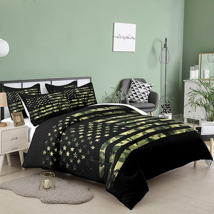 NINENINE American Flag Comforter Bedding Set Twin for Boys Teens,3D Camouflage American Flag Pattern Bedding Set,Black Comforter Set,Soft Microfiber Quilt with Matching Pillowcase#5032…