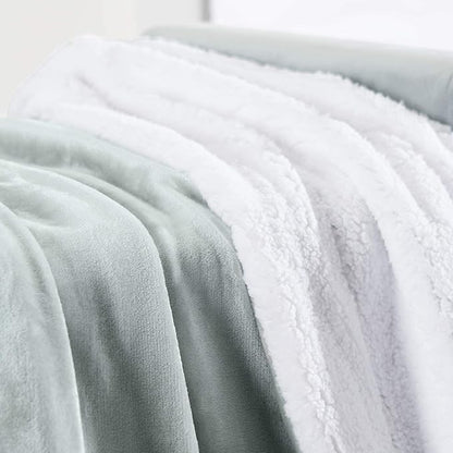Genteele Sherpa Throw Blanket Super Soft Reversible Ultra Luxurious Plush Blanket, 60 x 70 inches, Sage/White