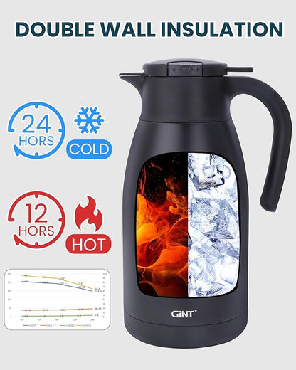 GiNT 1.9L / 64Oz Thermal Coffee Carafe, Insulated Stainless Steel Coffee Carafes for Keeping Hot/Double Walled Vacuum Thermal Carafe (Black)