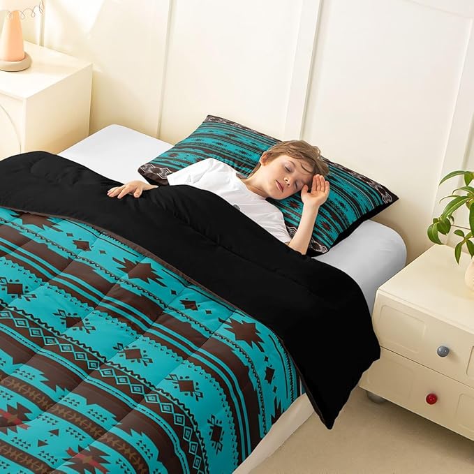 Erosebridal Southwestern Comforter Set Twin Bohemian Geometric Quilt,Ethnic Tribal Arrow Bedding Western Duvet Insert,Country Decor Room for Bedroom Green Brown, Multi 39