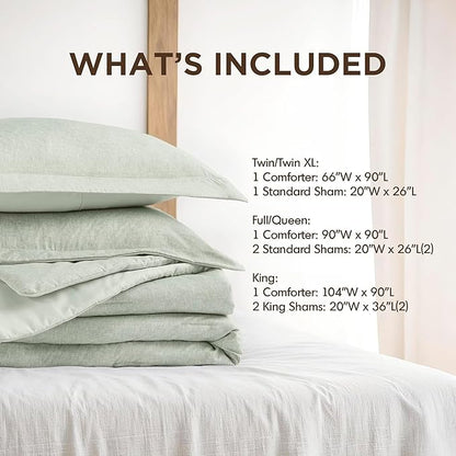Twin/Twin XL Size Comforter Set, Lightweight Sage Green Soft Bedding for All Seasons, 2 Pieces Chambray Print Solid Farmhouse Bed Set, Comforter & Sham