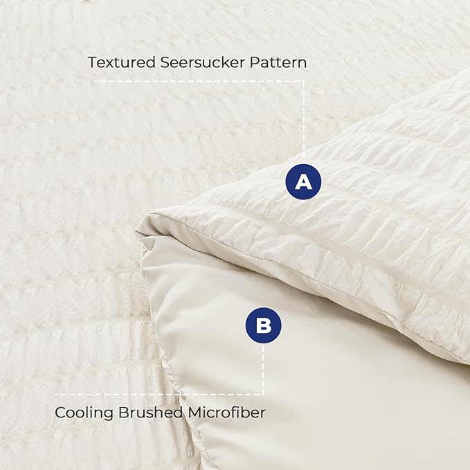 HYMOKEGE Ivory Full Size Comforter Sets Seersucker 7 Pieces, All Season Luxury Bed in a Bag for Bedroom, Bedding Set with Comforters, Sheets, Pillowcases & Shams
