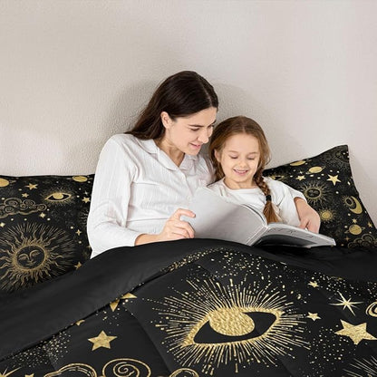 Erosebridal Star Moon Bedding Set King Size,Starry Sky Series Comforter Set Kids Child,Cosmic Planets Sun Face Pattern Duvet Insert Boys Girls,Hippie Quilted Duvet,Soft Living Bedroom Decor