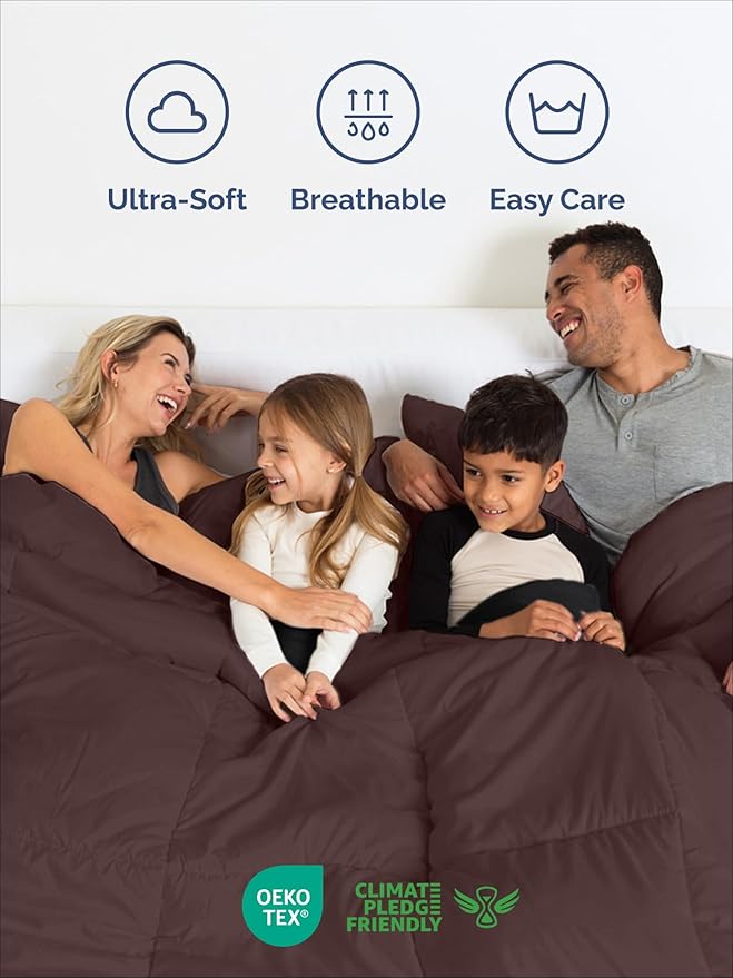 Full Comforter Set - 3 Piece Bed Set for All Seasons - 1 Soft Quilted Comforter with Corner Tabs & 2 Pillow Shams - Comfy & Breathable - Premium Down Duvet Insert - Oeko-TEX - Full Size, Brown/Beige