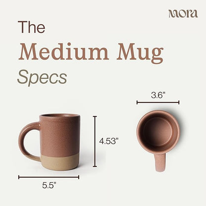 MORA Medium Mugs Set of 4, 16oz Ceramic Pottery Latte Mugs/Coffee Cups - Microwave and Dishwasher Safe - Terracotta