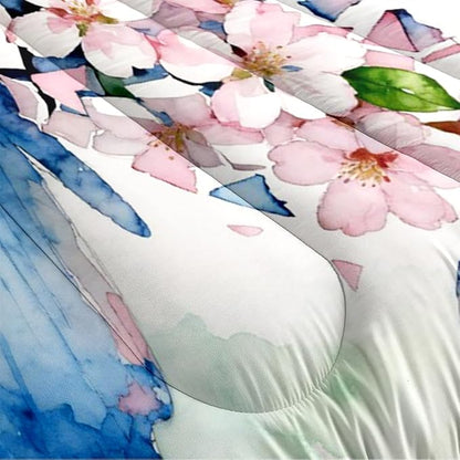 Butterfly Comforter Set Queen 3 Pieces Blue Pink Green Tie Dye Bedding Set for Kids Teens Butterflies Floral Cherry Blossoms Comforter with 2 Pillowcases, Super Soft Microfiber All Season