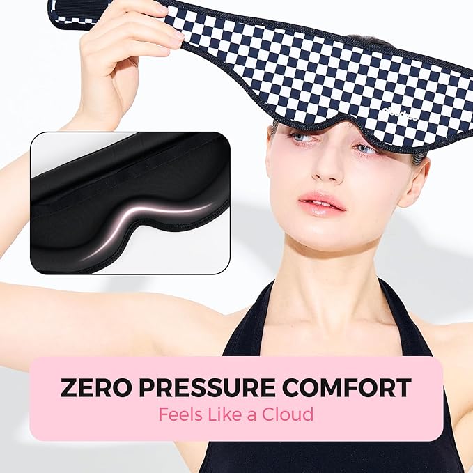 Sleep Mask for Sleeping, Light Blocking Eye Mask with 3D Contoured Nose Design, No Pressure Sleep Mask for Side Sleepers, Travel & Airplane Eye Cover