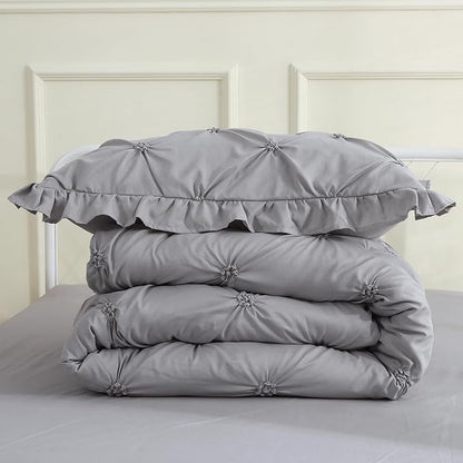 JOLLYVOGUE Gray Bed in a Bag Comforter Set for Bedroom, Pintuck Twin Size Comforter Sets 5 Pieces, Beddding Sets with Comforter, Sheets,Ruffled Shams & Pillowcases