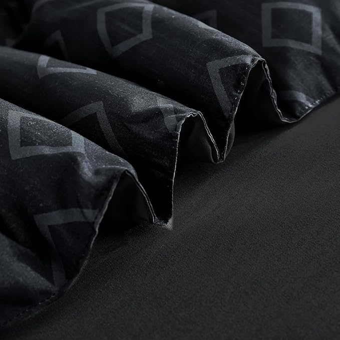 Cottolester Boho Comforter Set Queen Size,Black Gray Striped Bed in a Bag,7 Piece Plaid Comforter and Sheet Set,Soft Microfiber Complete Bedding Sets