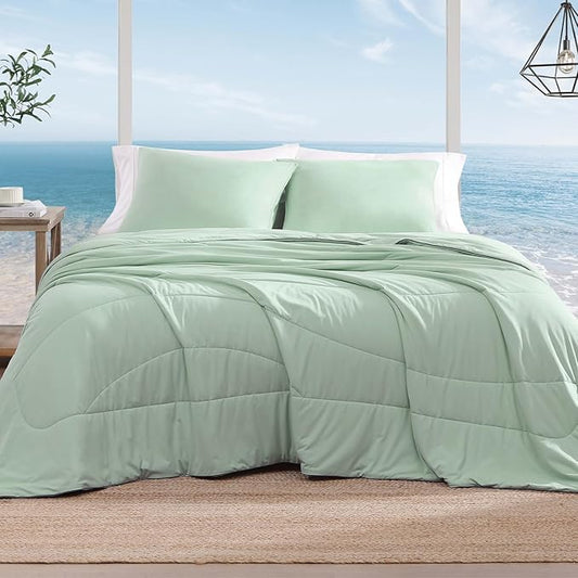 Monbix ChillChilla Cooling Comforter King Size-3 Pieces Cooling Blankets for Hot Sleepers and Night Sweats, Double-Sided Summer King Size Comforter Set, Breathable Lightweight Blanket Grey Green