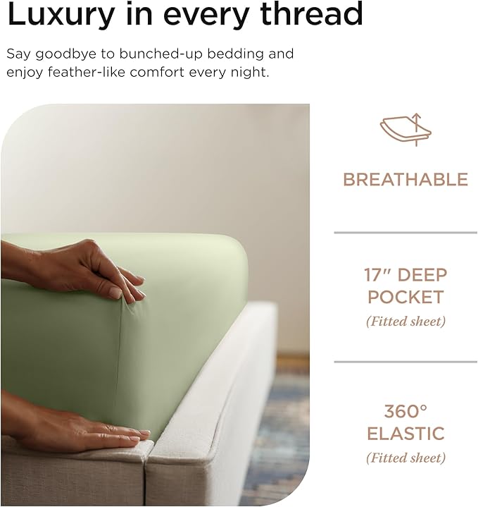 Threadmill Luxury Supima Cotton Sheets, Luxury 1000 Thread Count Soft 100% Cotton Sheets for Full Size Bed, 4 Pc Sage Green Bed Sheets Full Set, 5-Star Hotel Quality Deep Pocket Bed Sheets Set