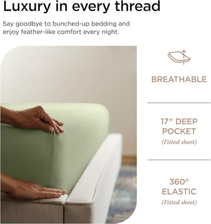 Threadmill Luxury Supima Cotton Sheets, 1000 Thread Count Soft 100% Cotton Sheets for King Size Bed, 4 Pc Sage Green King Bed Sheet Set, 5-Star Hotel Quality with Elasticized Deep Pocket King Sheet