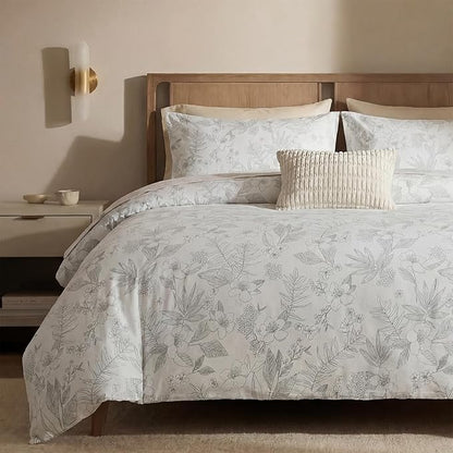 Floral Comforter Set King Size 100% Cotton Comforter Sets, Reversible Grey Floral Comforters Lightweight All Season Farmhouse Bedding with Matching Pillowcases