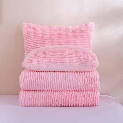 YIKUSH Full Comforter Set Fluffy Pink Full Size Bed Set Faux Rabbit Fur Fluffy Shaggy Furry Winter Bedding Ultra Soft Plush and Warm All Season 1 Comforter with 2 Pillow Cases (Full, Pink)