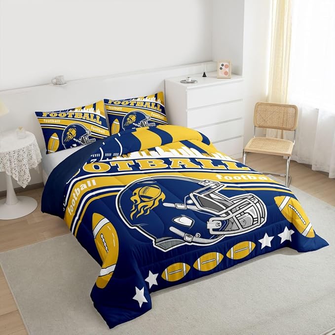 Feelyou Football Bedding Set Women Men Full Size Rugby Sports Comforter Set Sports Themed Boys Girls Football City Duvet Quilt Bedroom Decor